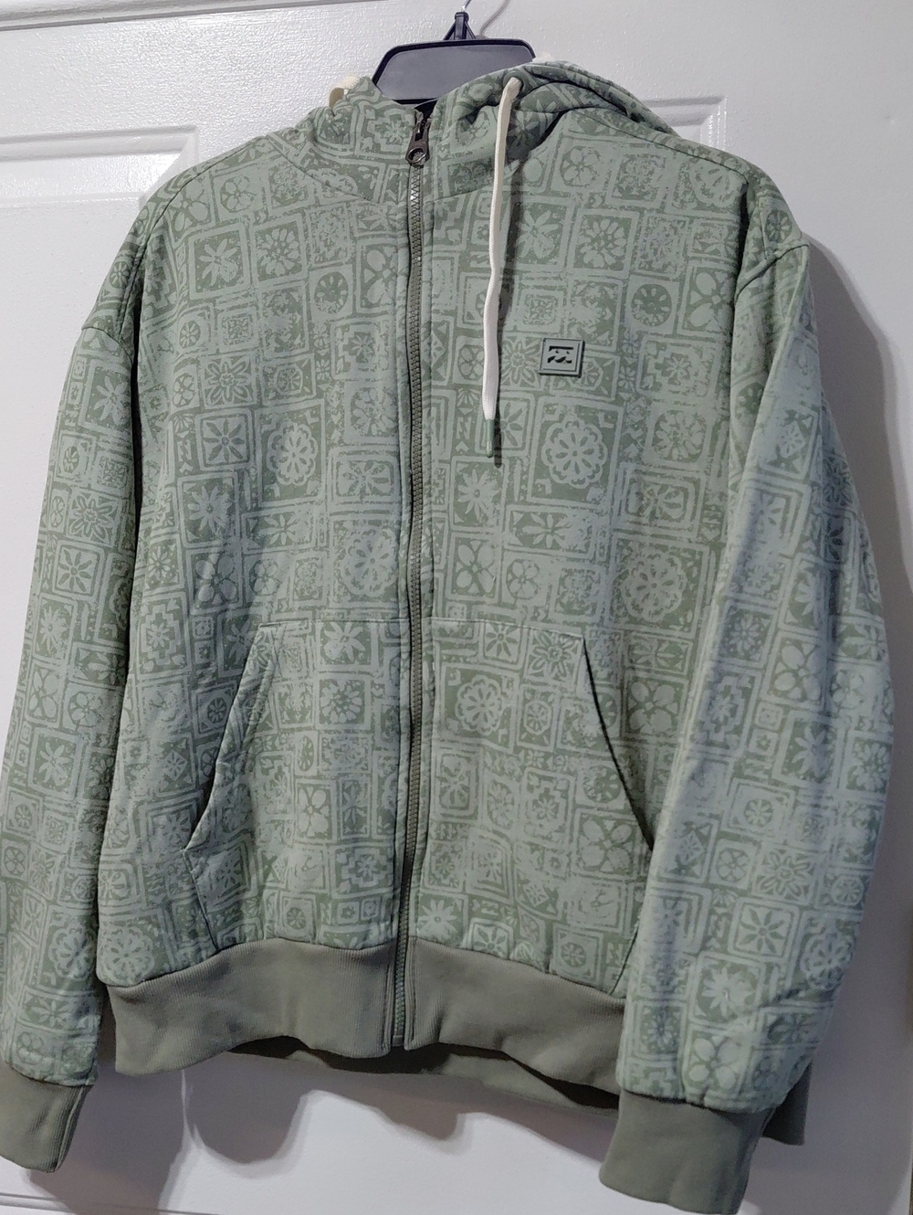 BILLABONG Women's Full Zip Oversized Sherpa Lined Olive Green Hoodie Size XL